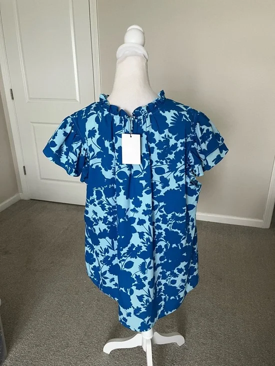NWT Sugarlips Blue Floral Ruffle-Sleeve Women's Top Size 2X - Picture 2 of 9